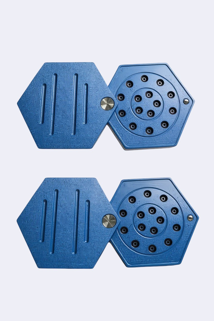 DENTISTOOLBOX blue stainless steel pin box for guided bone regeneration pins, hexagonal design, holds up to 15 pins.