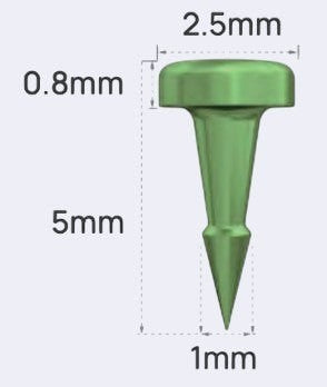 Pin de fixation vert Ø 2,0 mm, tête Ø 2,5 mm, longueur 5 mm