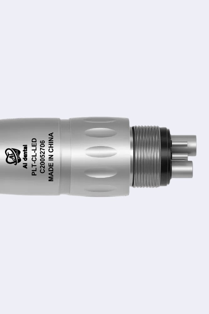 DENTISTOOLBOX silver LED dental turbine with NSK quick coupling and integrated generator for optimal visibility.