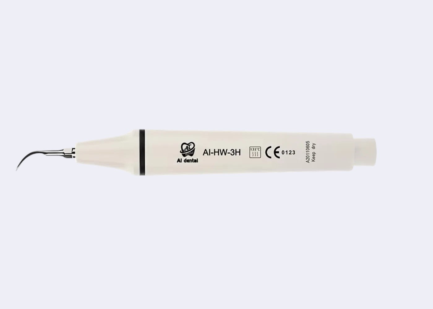 DENTISTOOLBOX white ultrasonic scaler handpiece with curved tip, compatible with EMS/Woodpecker, for efficient dental scaling.