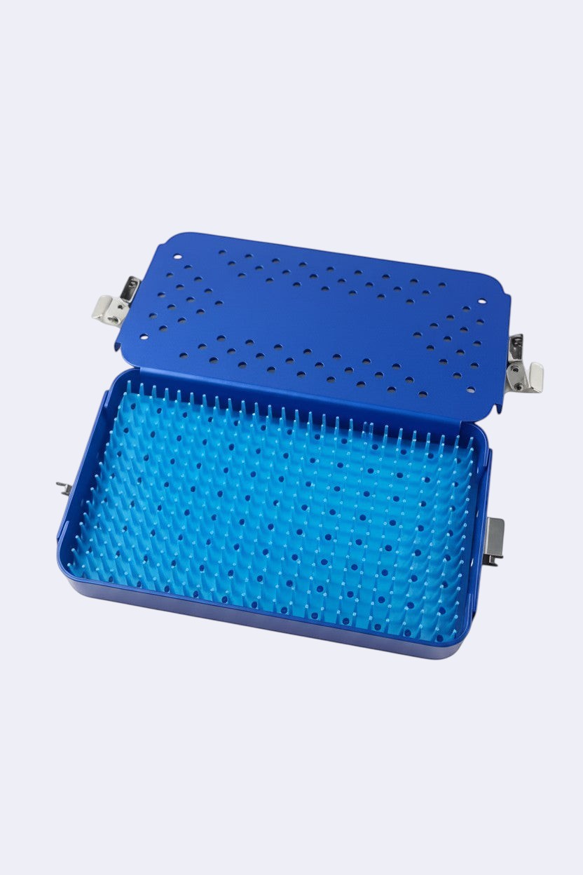 DENTISTOOLBOX blue silicone sterilization tray with lid, autoclavable, for dental instruments