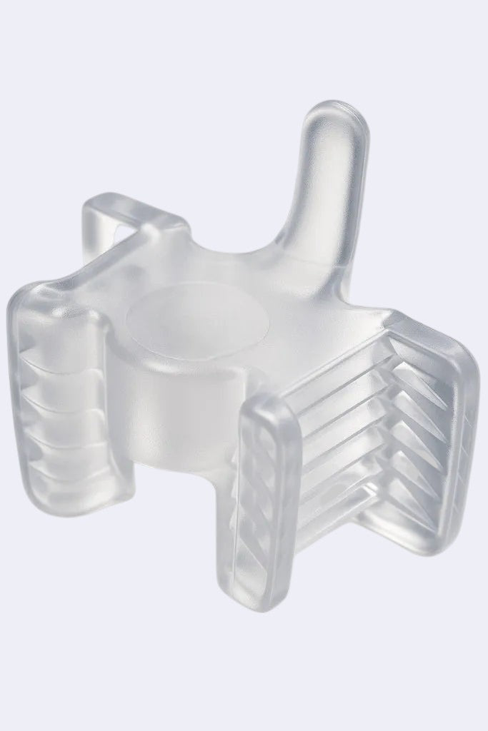 DENTISTOOLBOX clear flexible PVC dental mouth prop with integrated suction port for patient comfort and visibility.