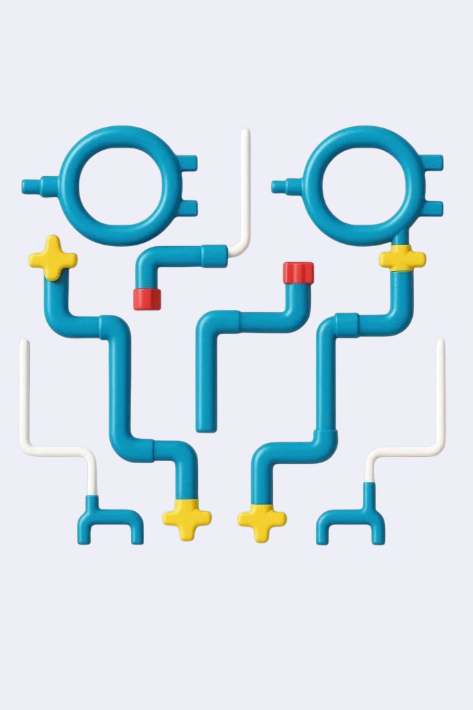 DENTISTOOLBOX blue modular dental X-ray aiming ring kit with yellow and red connectors for long cone radiography.
