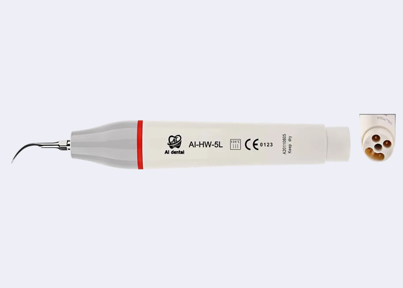 DENTISTOOLBOX white and grey ultrasonic scaler with LED, EMS compatible, for dental scaling and endodontics.