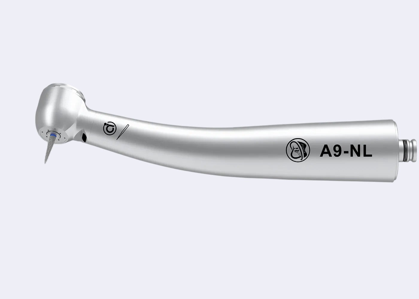 DENTISTOOLBOX silver dental turbine compatible with NSK, featuring Quattro Spray for efficient cooling and quiet operation.